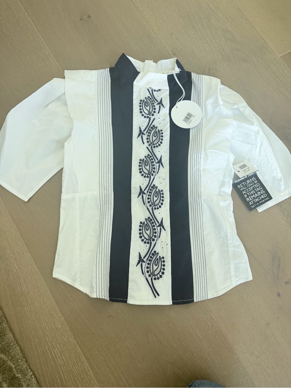 Chloe White Shirt with Black Embroidered Front Panel